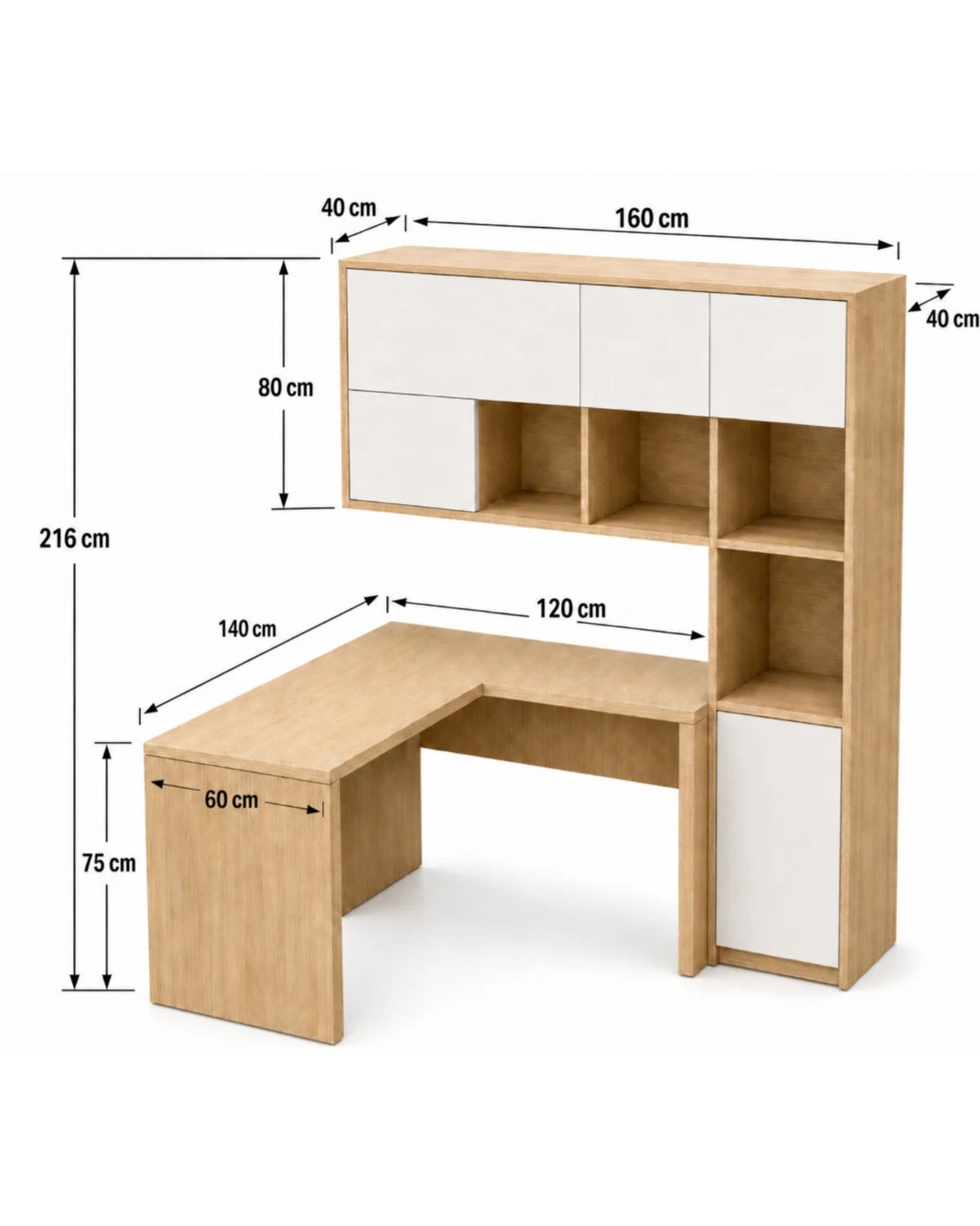 Corner Desk with Hutch dimensions and storage layout